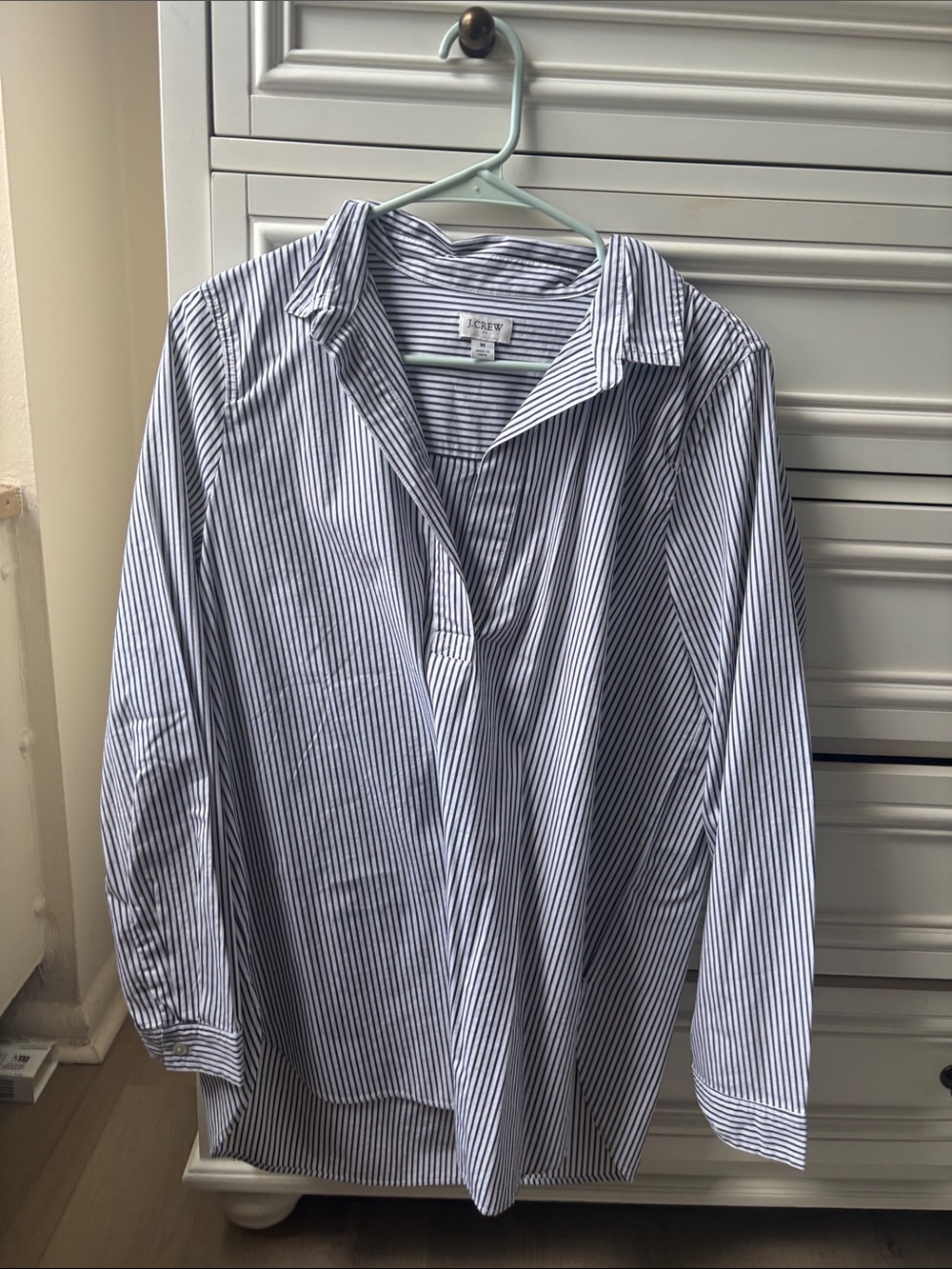 J. Crew Women's Navy and White Pinstripe Blouse